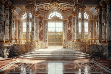 Opulent 3d podium in a royal palace, fit for premium luxury goods - obrazy, fototapety, plakaty