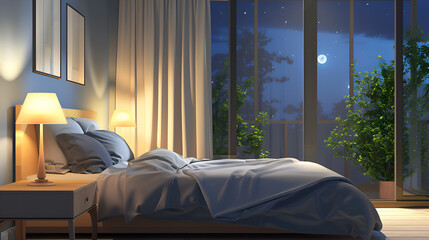 bedroom with window, generative ai