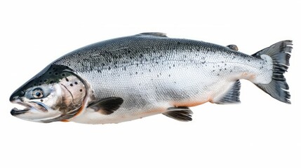Naklejka premium Whole salmon isolated on white. Atlantic salmon. gutted fish carcass. eviscerated carcass salmon. Sea fish,