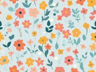 Seamless pattern with flowers and leaves. Floral background.