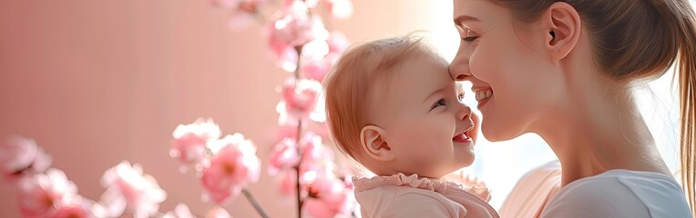 woman in light clothes have fun with cute child baby girl mother little kid daughter isolated on pastel pink wall background studio portrait mother s day love family parenthood childhood concept