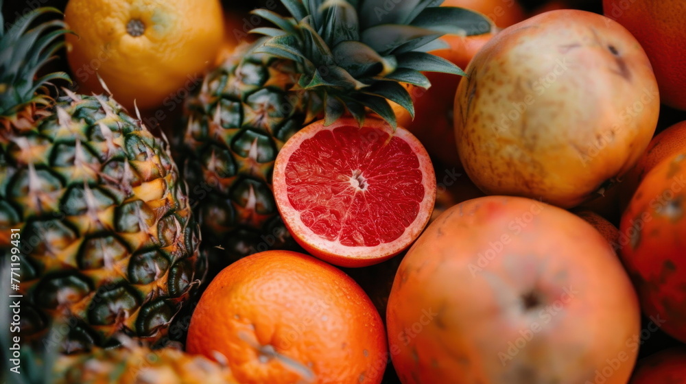 Wall mural close up many fruit