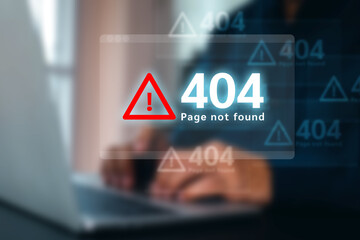 Warning caution 404 page not found error system warning on problem computer network or firewall protection for cyber threat attack security risk alert hacker or cybercrime safety or virus prevent.