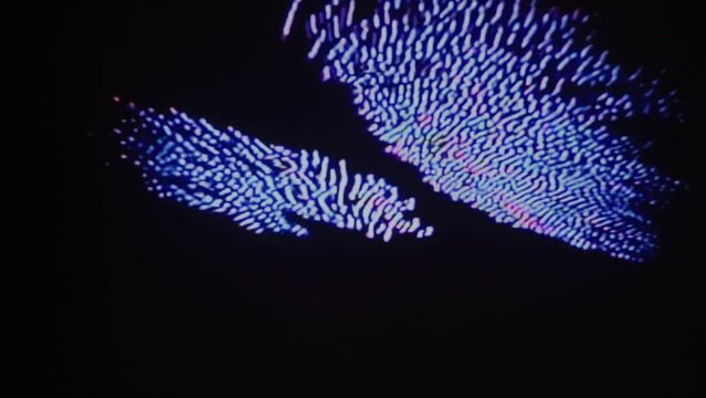 analog CRT video feedback pattern, organic weird spacey shapes, blue and red on black background