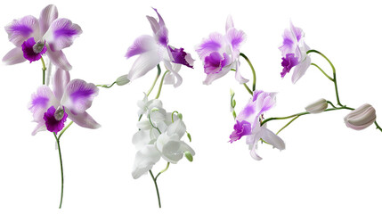 Dendrobium Orchid Digital Art Set: Exquisite 3D Floral Elements Isolated on Transparent Background for Botanical Designs and Horticulture Projects.