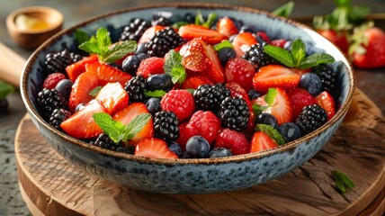 A bowl of summer berry salad with honey-lime dressing