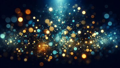 Blue and gold Abstract background and bokeh on New Year's Eve. AI generative.