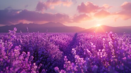 Lavender fields in bloom with a dreamy focus,