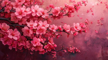 Cherry blossom overhead, super realistic detail of pink petals,