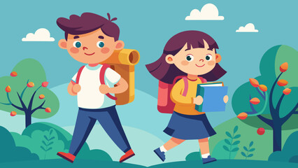 illustration of boy and girl with backpacks 