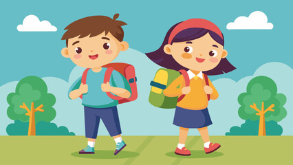 illustration of boy and girl with backpacks 