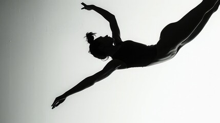 The sleek silhouette of a gymnast executing a flawless backflip, framed against a background of immaculate white. - obrazy, fototapety, plakaty