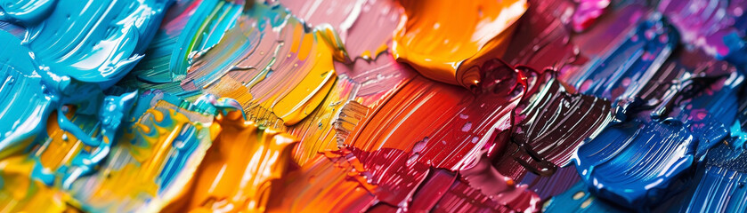 Macro shot of a painter's palette with vibrant colors mixed, - obrazy, fototapety, plakaty