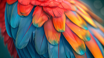 Parrot feather detail, 3D illustration of vibrant plumage, - obrazy, fototapety, plakaty