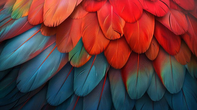 Parrot feather detail, 3D illustration of vibrant plumage,