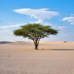 A powerful alone tree standing tall amidst difficult landscape, signifying the indomitable spirit of independence.