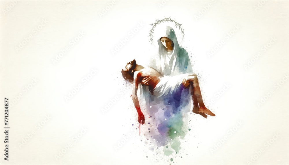 Wall mural Sixth Sorrow. Mother Mary cradling Christ's body.   Digital illustration.