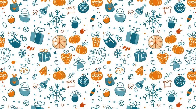Festive Fall Holiday Pattern in Orange and Blue Wallpaper Background