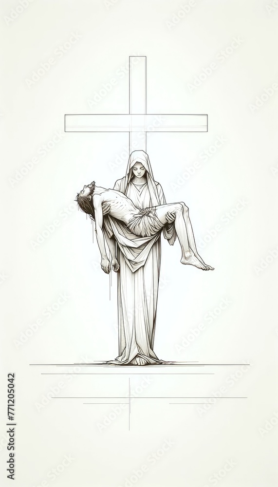 Canvas Prints jesus, taken down from the cross, is given to his mother mary. sixth sorrow. jesus christ in the arm