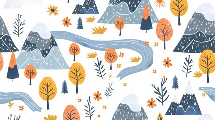 Abstract Outdoors llustration with Blue and Orange Tones Wallpaper Background