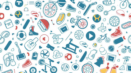 Sports and Fitness Equipment Icons in Blue, Red, and White Wallpaper Background