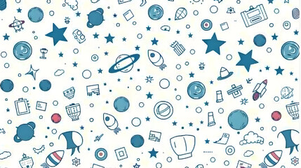 Space Exploration Blue and White Doodle Wallpaper Background