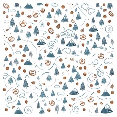 Teal and Brown Winter Wonderland Doodle Wallpaper Background