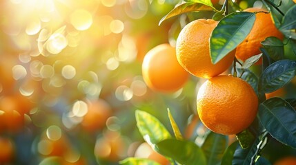 Bright citrus fruits rich in vitamins, on a sunlit blurred background, - obrazy, fototapety, plakaty