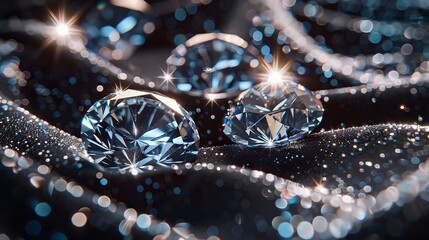 Diamonds sparkling atop a blurred velvet, epitome of luxury - obrazy, fototapety, plakaty