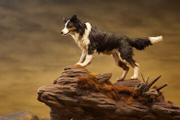 Purebred purebred beautiful border collie dog breed, background nature isolate. - obrazy, fototapety, plakaty