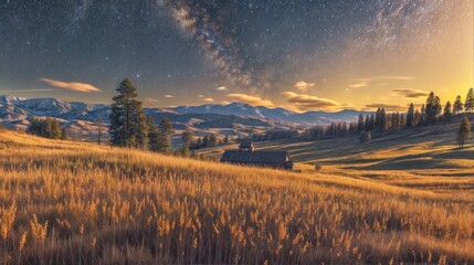 Carpathian mountains at night with starry sky and milky way - obrazy, fototapety, plakaty