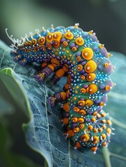 Vibrant Journey Closeup of a caterpillar, showcasing its vibrant colors and patterns as it navigates the leafy green world, a symbol of growth and transformation , octane render