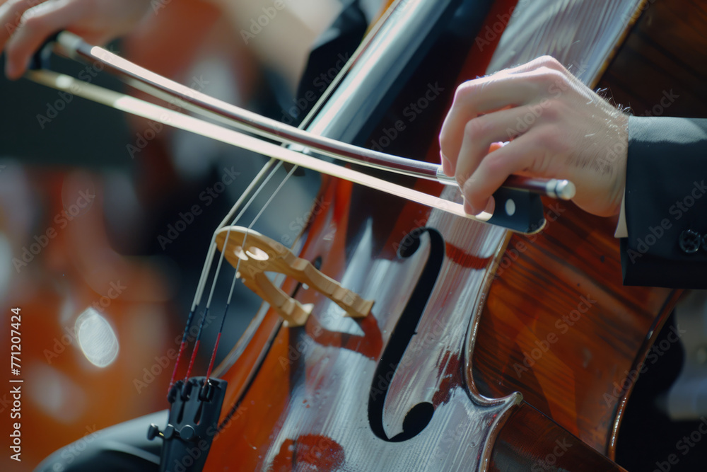 Wall mural A hand and bow playing a cello