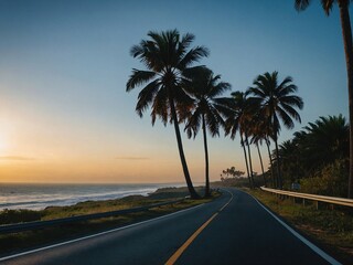 Road by the beach with beautiful evening views