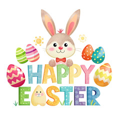 happy easter card with bunny and eggs