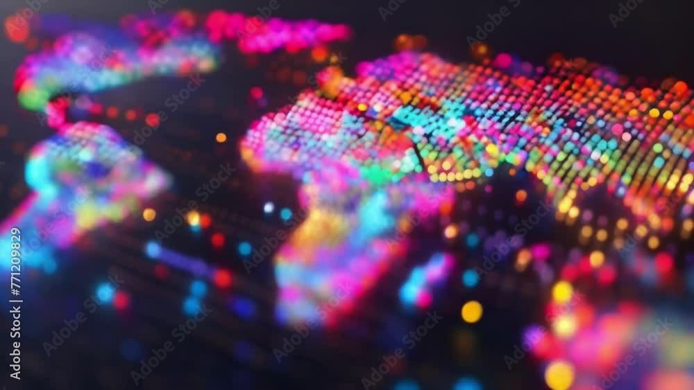 Poster a computer screen displaying colorful lights in a blurred manner, possibly indicative of an interact