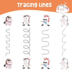 Tracing vertical lines activity for children. Tracing worksheet for kids, practising the motoric skills. Dotted Lines. 