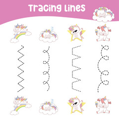 Tracing vertical lines activity for children. Tracing worksheet for kids, practising the motoric skills. Dotted Lines. 