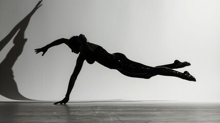 The fluid silhouette of a gymnast gracefully executing a series of cartwheels, their movements captured against a backdrop of pure white.