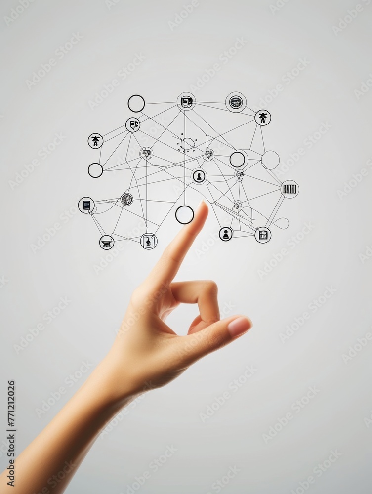 Poster a person is pointing at a screen with a green circle on it