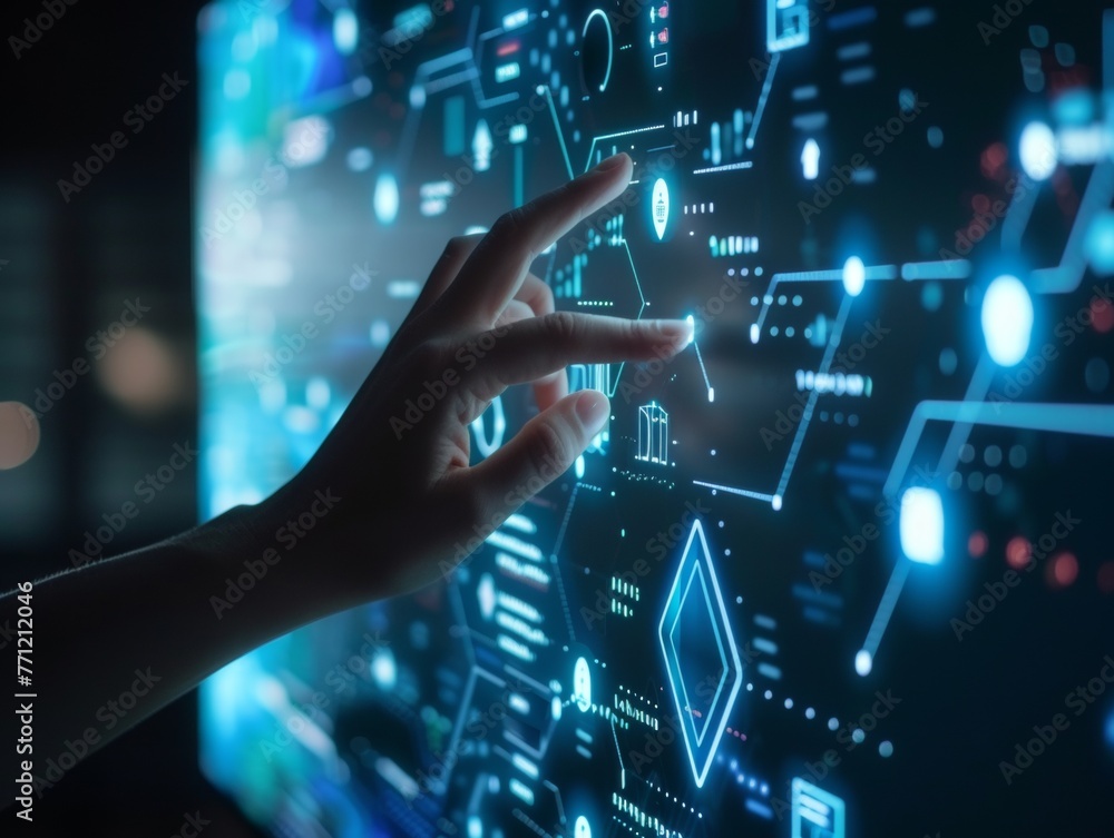 Poster a person is pointing at a screen with a green circle on it