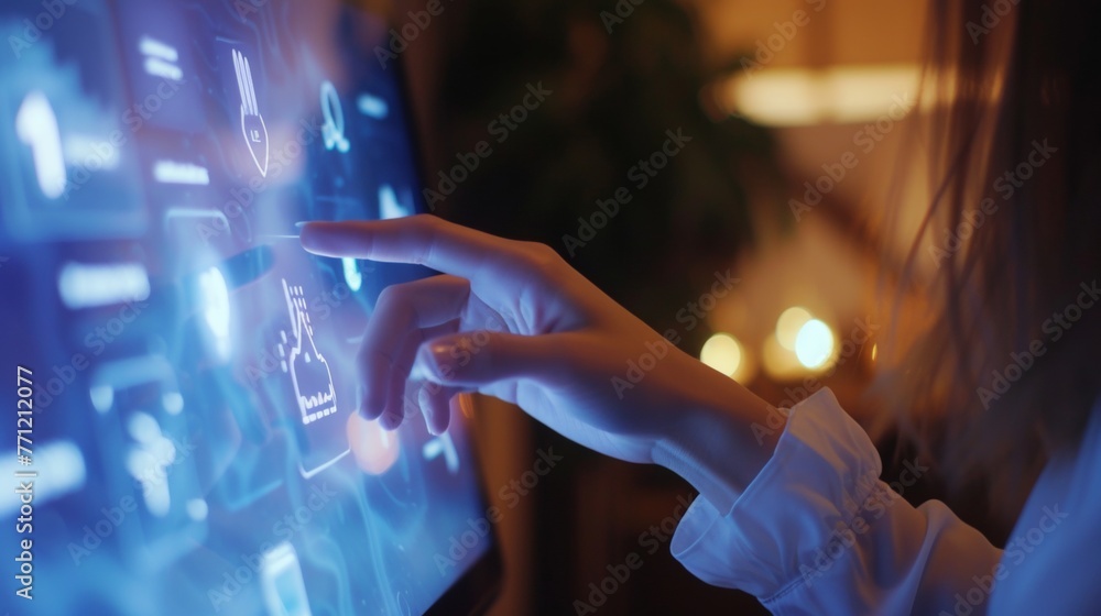 Poster a person is pointing at a screen with a green circle on it