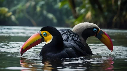 Rolgordijnen toucan in the park "Experience the Amazon like never before with our AI platform's visually descriptive and detailed renderings of its inhabitants. From majestic toucans to graceful pink river dolphin © Naveed Arts