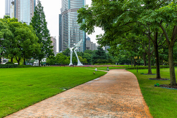 Parks and skyscrapers in Shanghai, the financial center of China