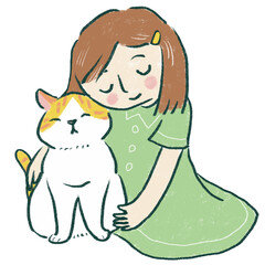 猫を抱きしめる女性