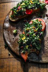 Organic homemade kale toast for lunch
