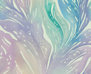 Fototapeta na wymiar Abstract watercolor leaves on a white background in light green, purple and blue