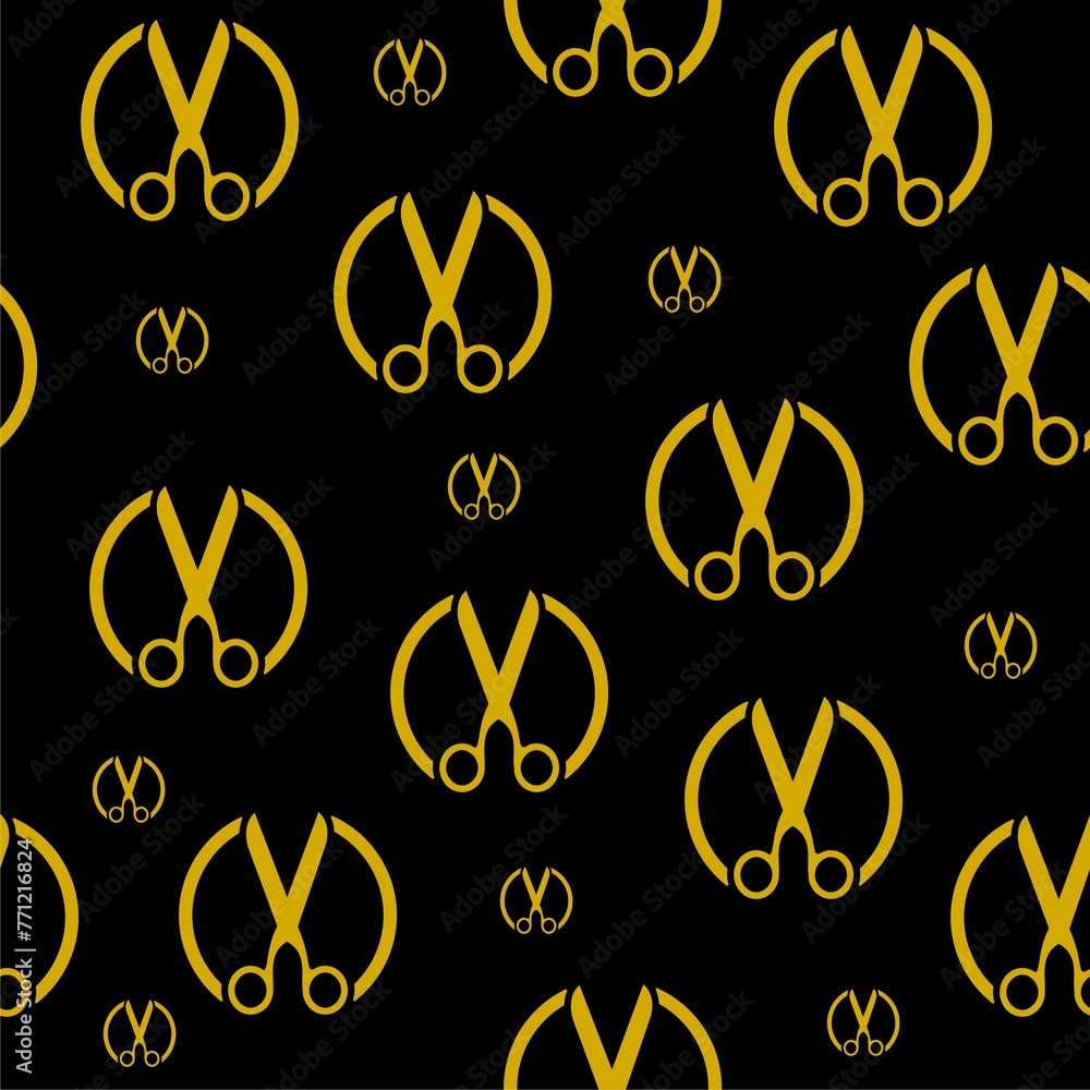 Poster scissors icon isolated seamless pattern on black background