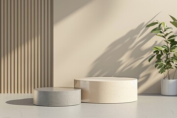 Dual-Tone Podiums: Green and Sand Beige Mockup, Product Placement Display