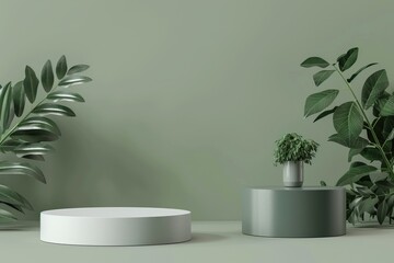 Dual-Tone Podiums: Green and Sand Beige Mockup, Product Placement Display